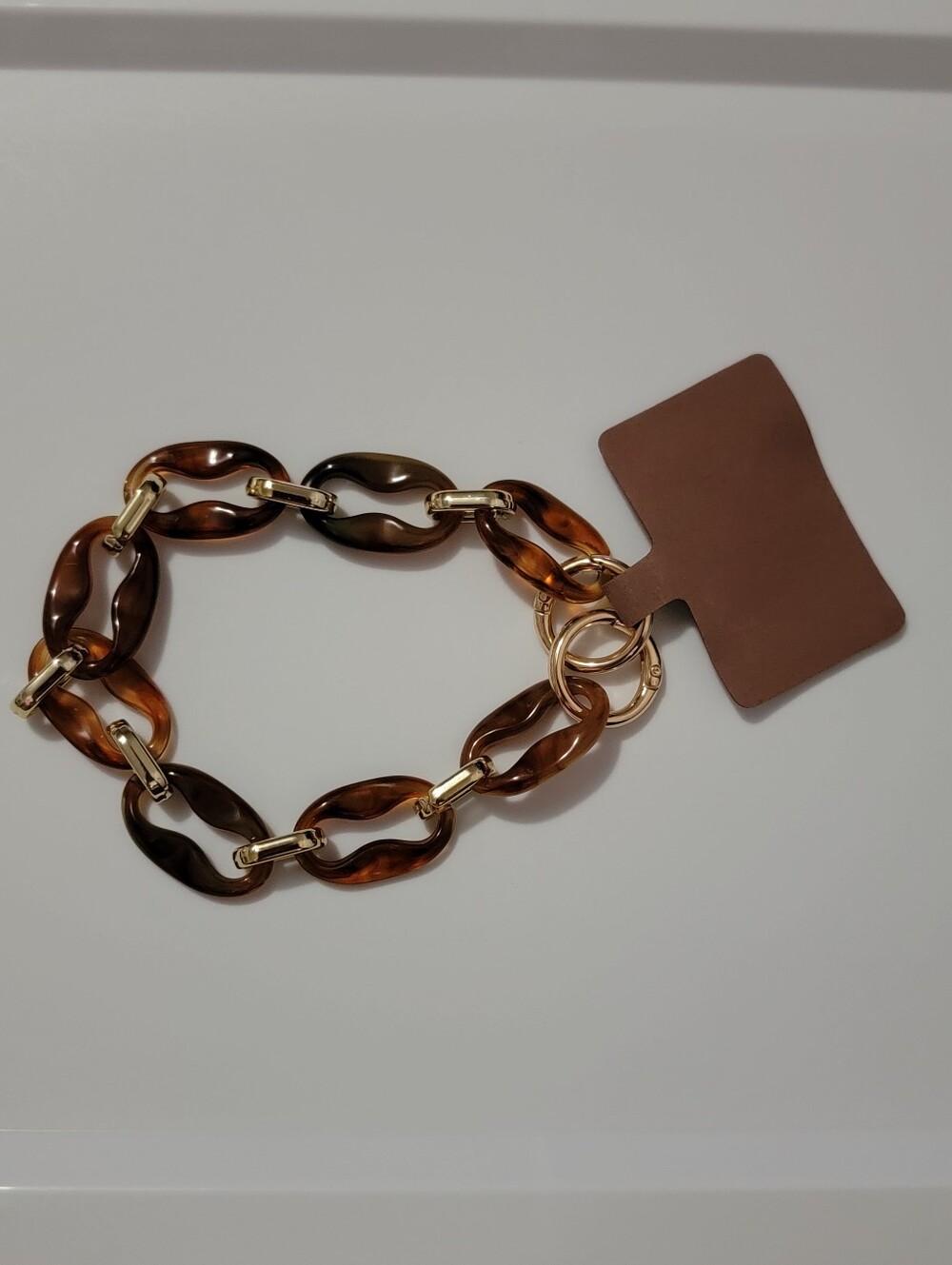 Tortoiseshell-like Link Bracelet/Lanyard with Gold Accents